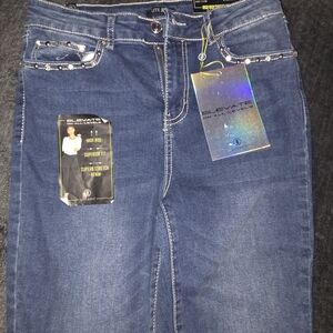 Elite Women's High Rise Skinny Ankle Blue Jeans With Bling